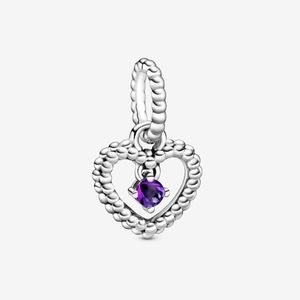 Pandora February Purple Beaded Heart Dangle Charm